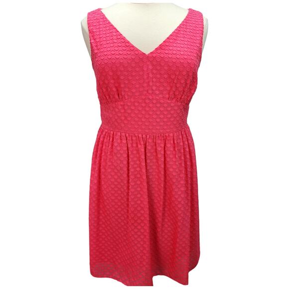 Nine West Dress Women’s 12 Fit & Flare Hot Pink Lined Textured Casual Church Wor - Picture 2 of 14